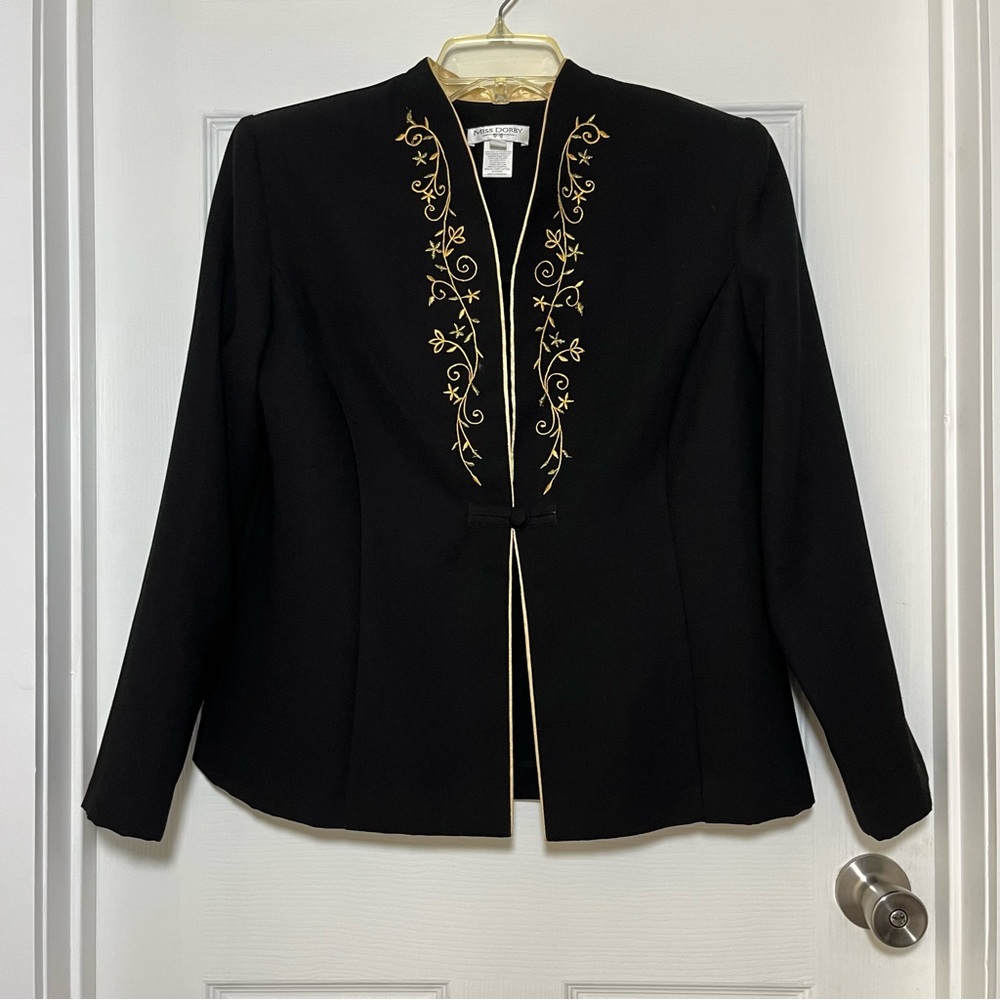 Miss Dorby VTG Black Women's Blazer with Gold Embroidery